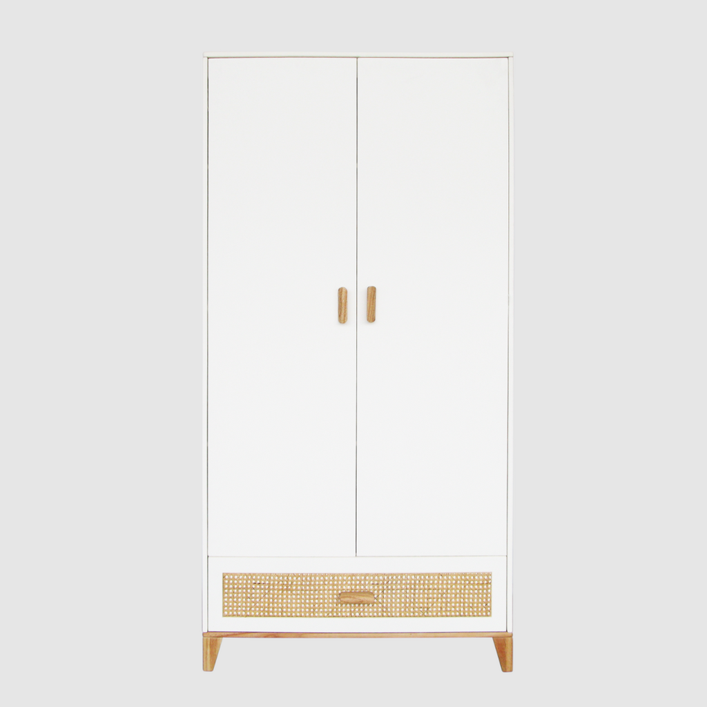 NAMI - Armoire 2 portes 1 tiroir neige et rotin