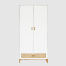 NAMI - Armoire 2 portes 1 tiroir neige et rotin