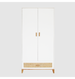NAMI - Armoire 2 portes 1 tiroir neige et rotin