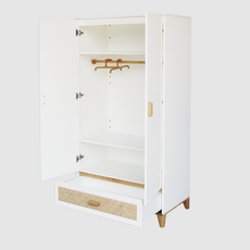 NAMI - Armoire 2 portes 1 tiroir neige et rotin