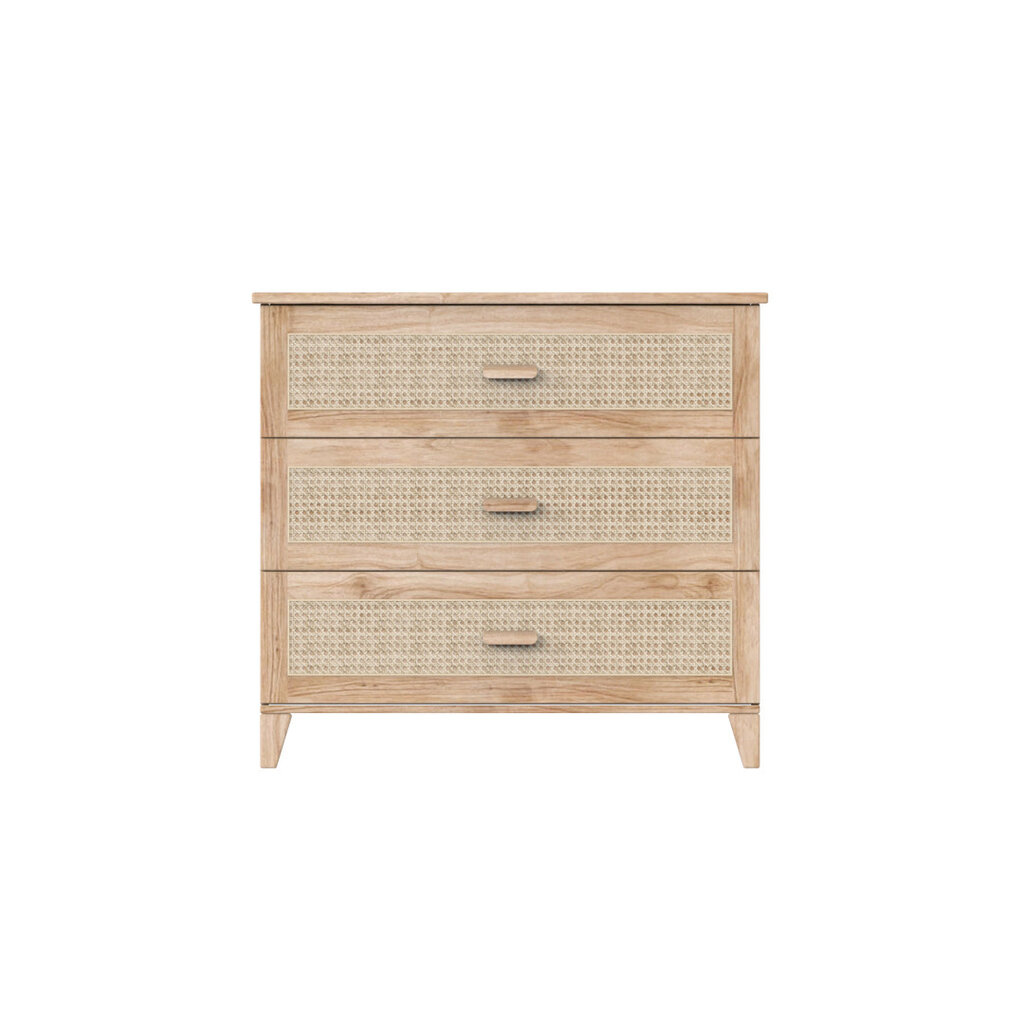 NAMI - Commode 3 tiroirs en bois et rotin