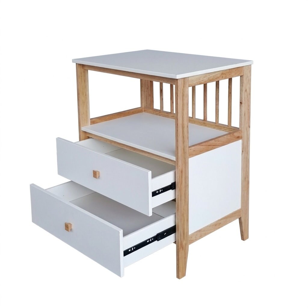 GASPARD - Commode 2 tiroirs neige et bois