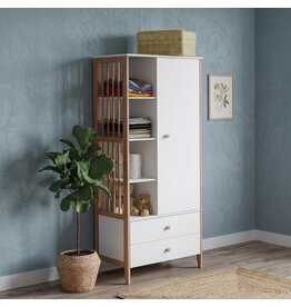 GASPARD - Armoire 1 porte 2 tiroirs neige et bois