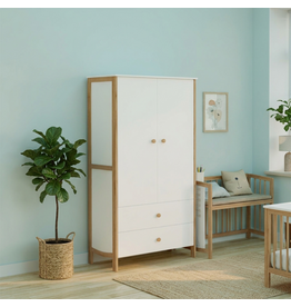 ANTOINE - Armoire 2 portes 2 tiroirs neige et bois