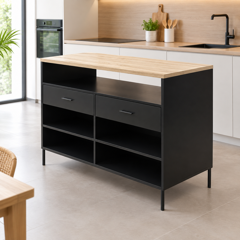 Buffet îlot Suri 2 tiroirs 120x60x90 cm