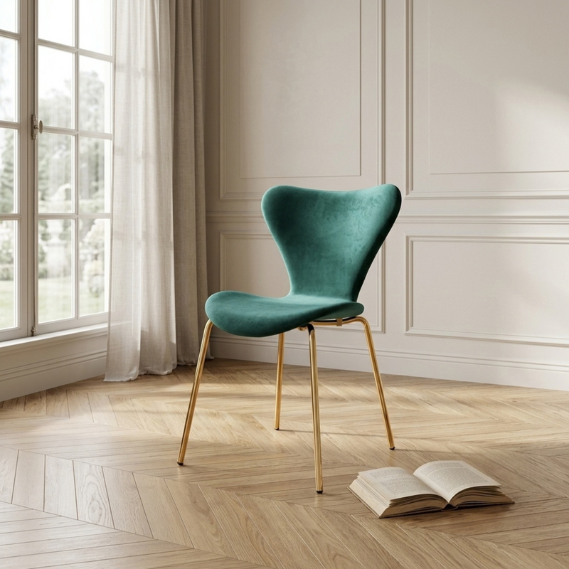 Chaise en velours et pieds métal