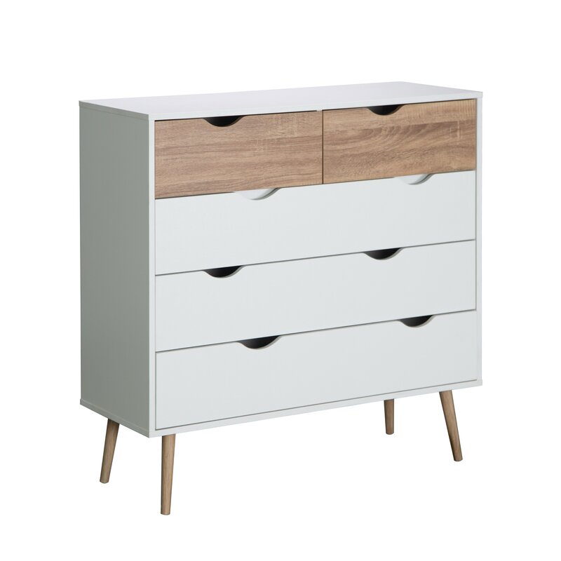 Commode Monteno 5 tiroirs 39x99x101 cm Chêne-Blanc