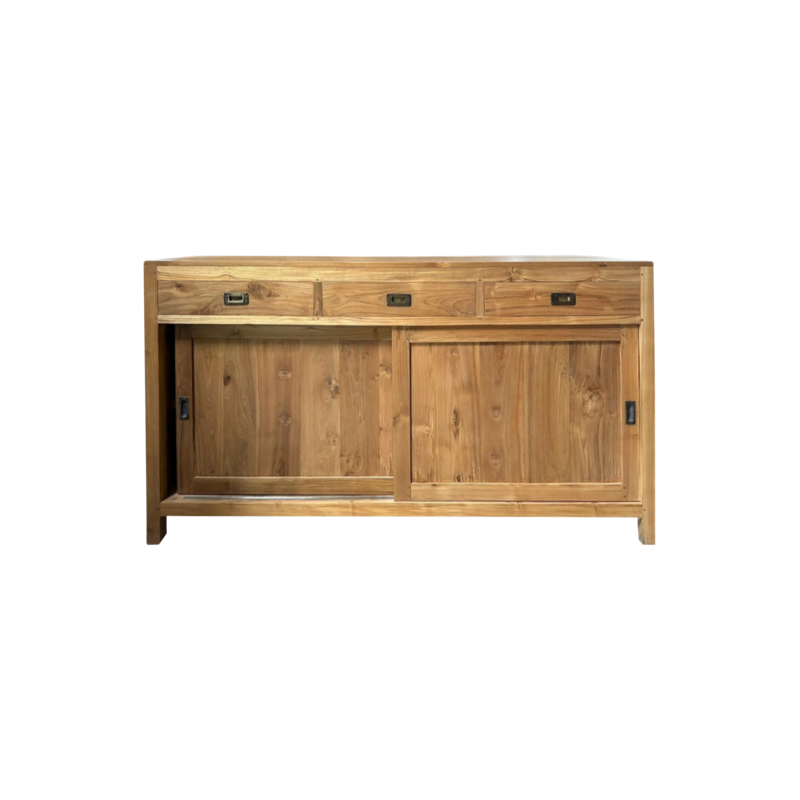 Buffet en teck 3 tiroirs 2 portes coulissantes 180x48x100 Cm WB