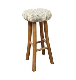Tabouret en Teck + Rafia blanc Ø35x77 cm