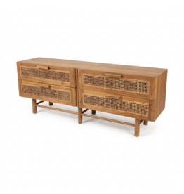 Meuble TV 4 tiroirs rotin 160x40x60 Cm