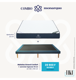 Combo Matelas Monarque Grand Confort 22 cm + Sommier 10 cm