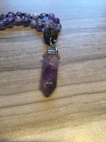 Amethyst & Lava Mala with Double Terminated Amethyst Pendant