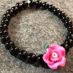 Childs Onyx Gemstone Bracelet w/ Pink Flower - 6mm - Root Chakra