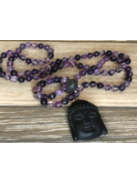 Amethyst & Lava Mala w/ Onyx Buddha Pendant - 8mm