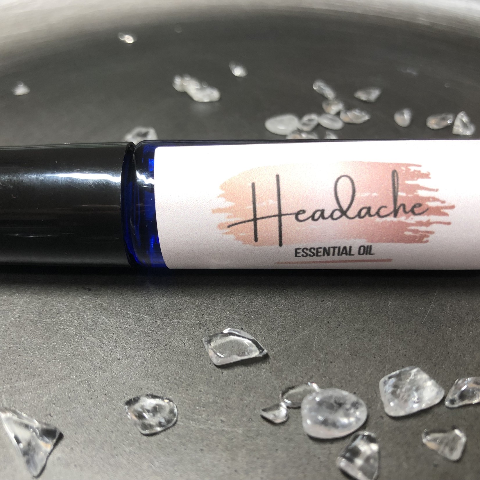 Headache Essential Oil Roll-on w/ Clear Quartz Crystals