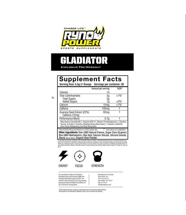 Poudre Gladiator Pre-Workout Drink Mix Fraise/Limonade 30 Portions