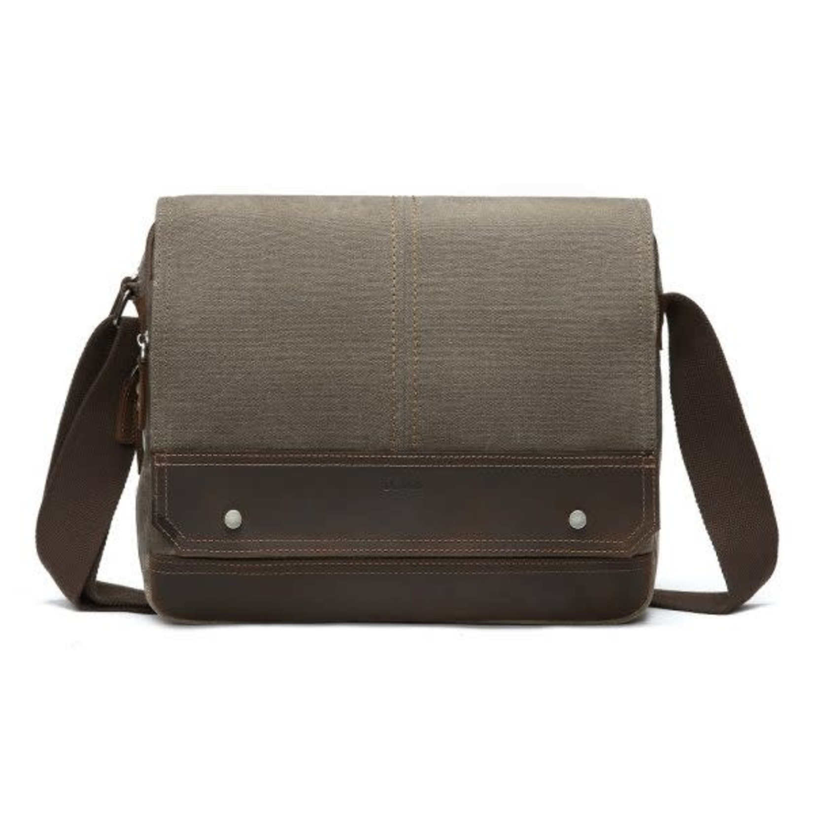 Davan Designs Messenger Bag Brown Canvas w Flap & Leather Trim
