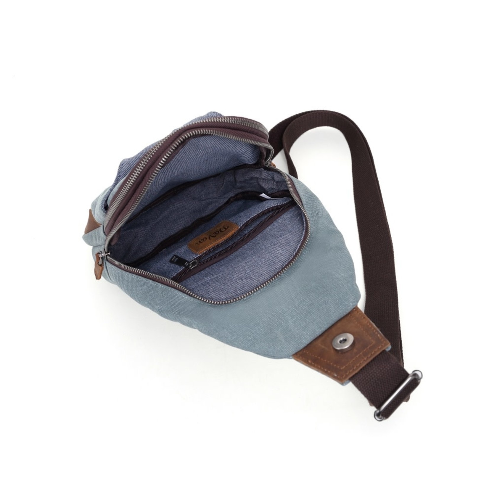 Davan Designs Sling Shoulder Bag Charcoal Canvas w Leather Trim