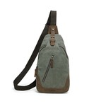Davan Designs Sling Shoulder Bag Green Canvas w Leather Trim