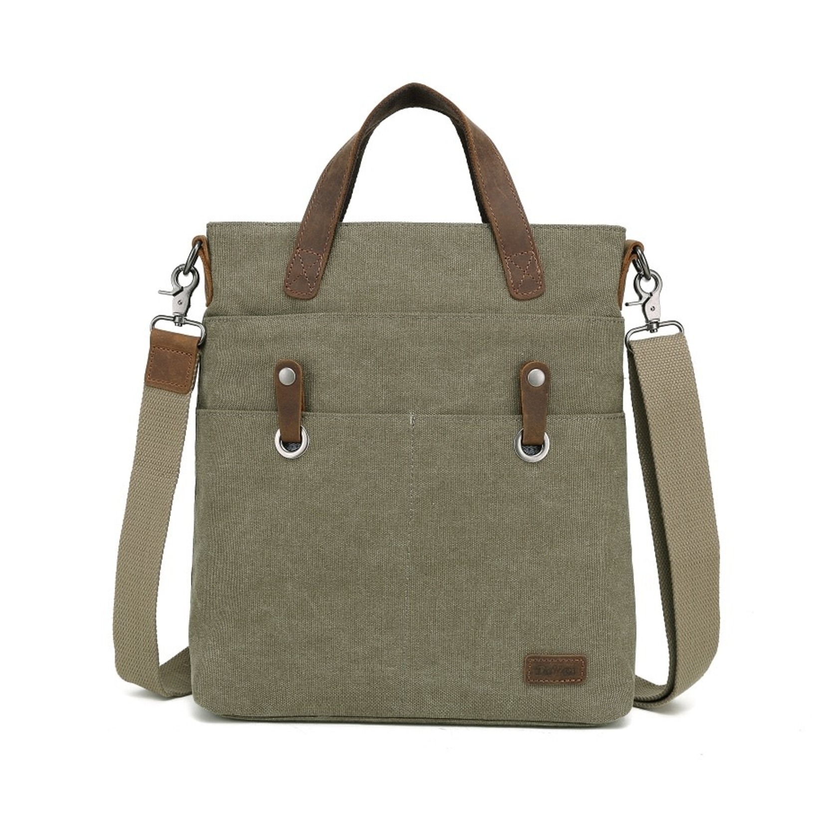 Davan Designs Tote Bag Green Canvas w Leather Handles & Trim