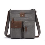 Davan Designs Messenger Bag Charcoal Canvas Mid-Size w Multi-Pocket & Leather Trim
