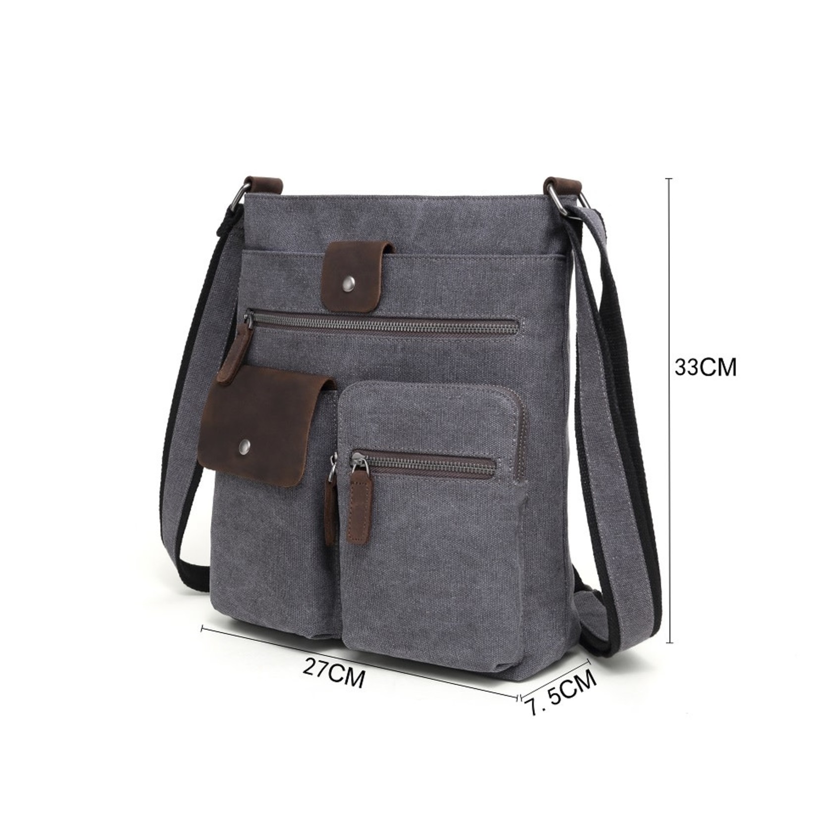 Davan Designs Messenger Bag Green Canvas Mid-Size w Multi-Pocket & Leather Trim