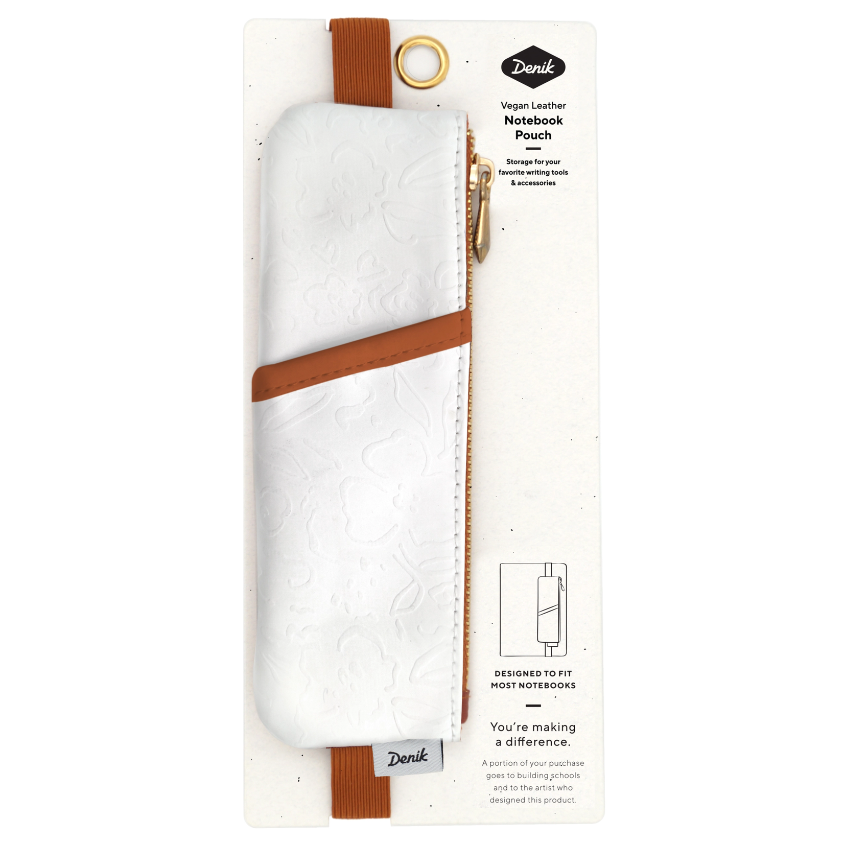 Notebook Pouch - Embossed White Vegan Leather