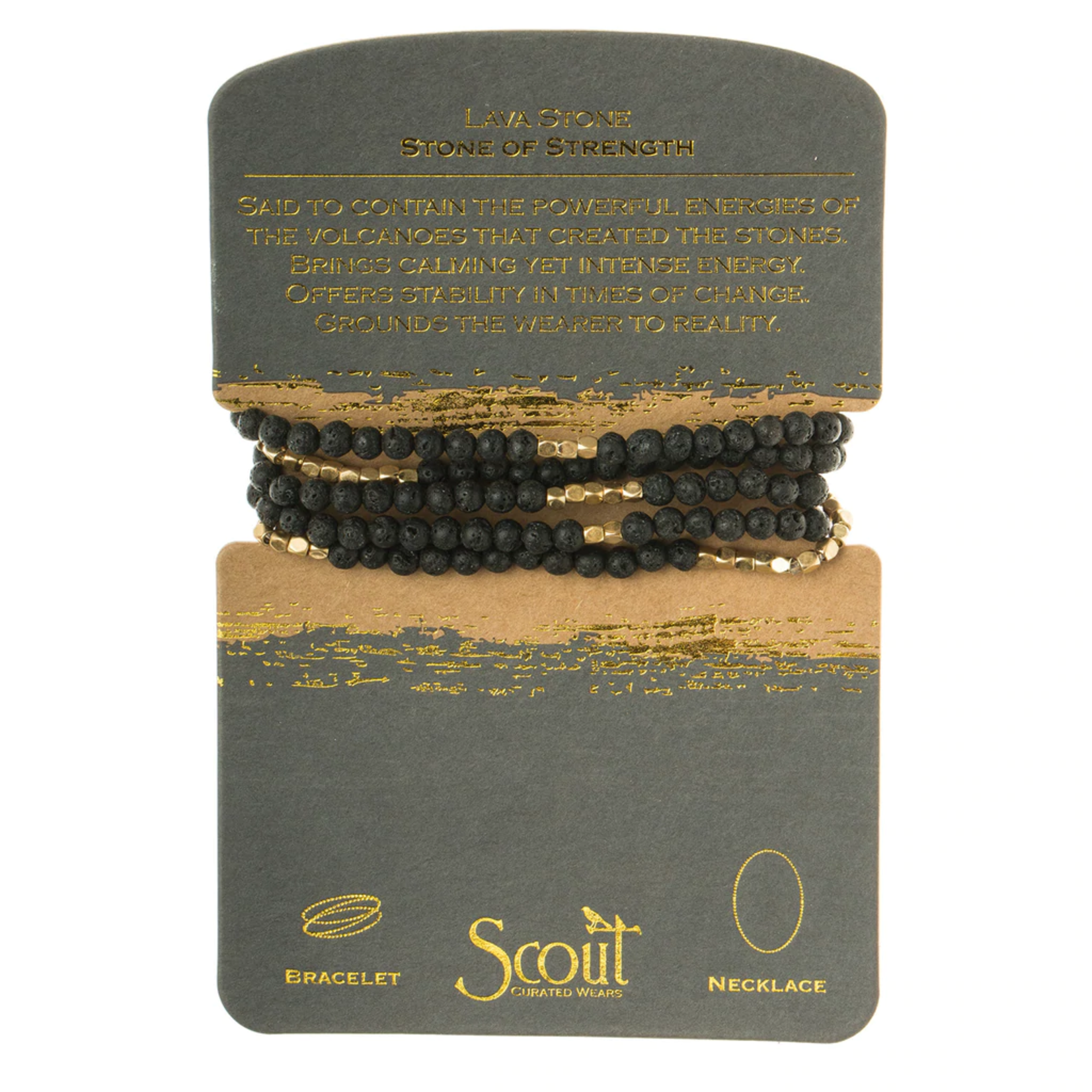 Scout Wrap Bracelet/Necklace Black Lava Stone - Stone of Strength