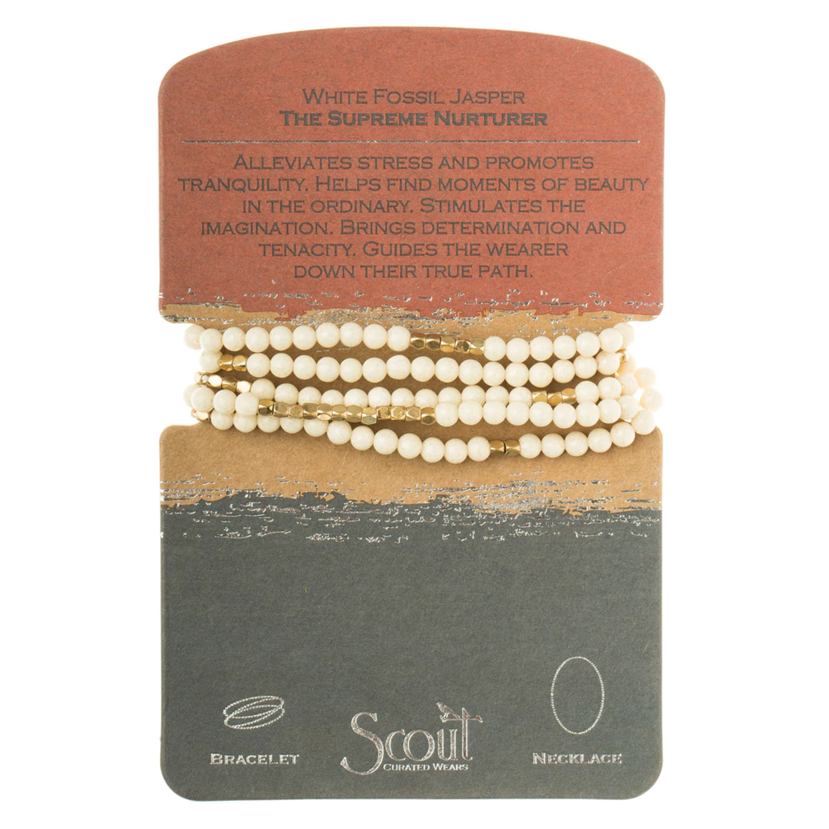 Scout Wrap Bracelet/Necklace White Fossil Jasper - Supreme Nurturer