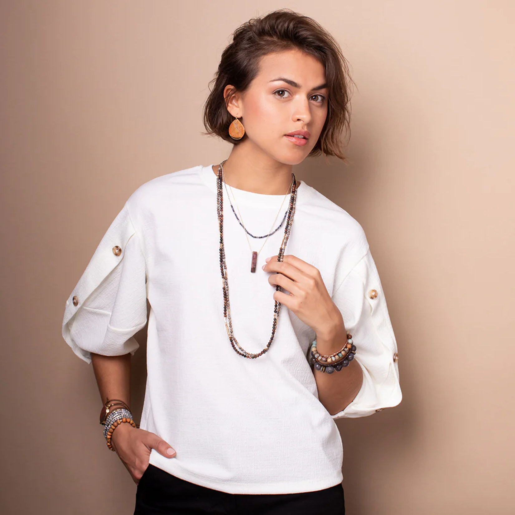 Scout Wrap Bracelet/Necklace White Fossil Jasper - Supreme Nurturer
