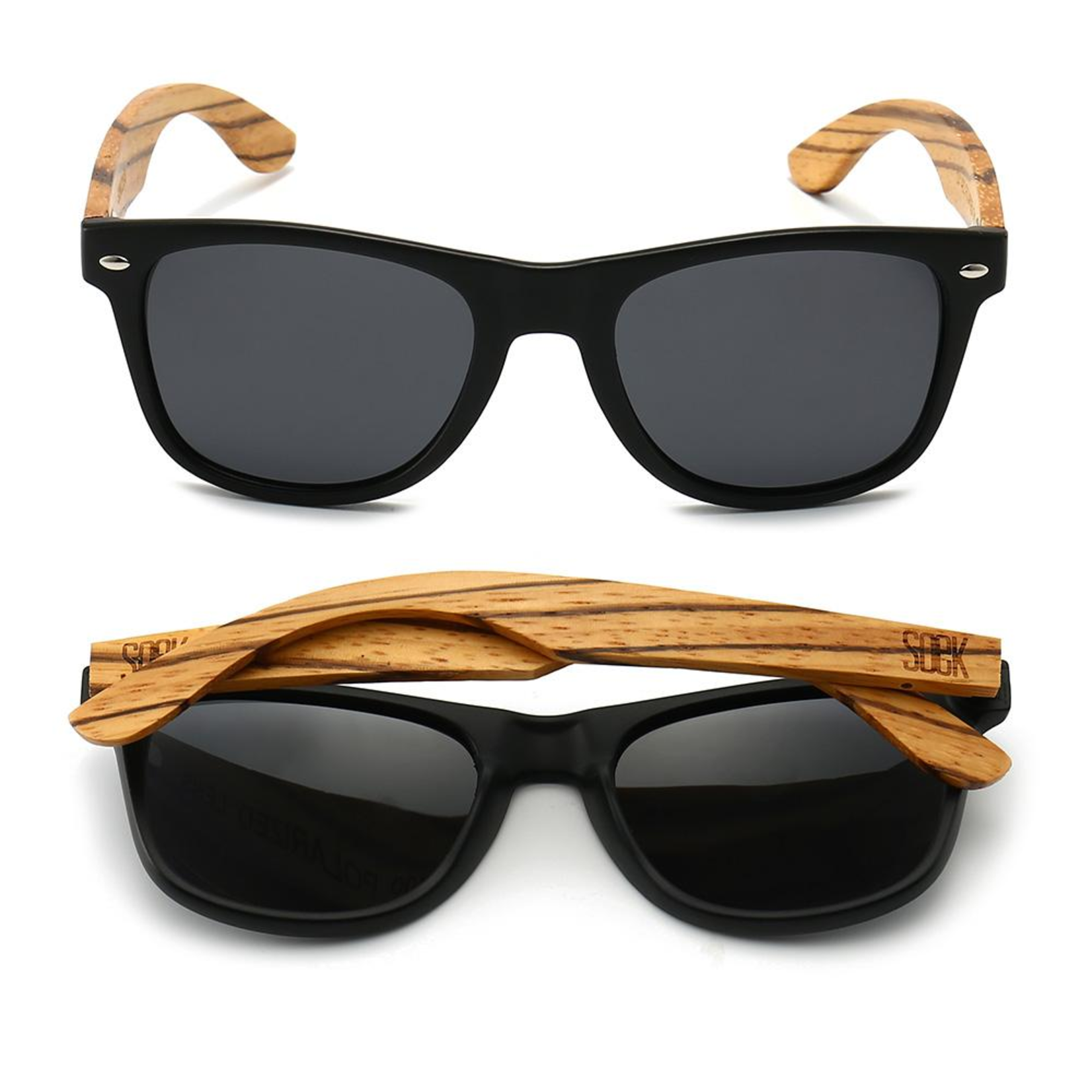 Soek Sunglasses Black w Walnut Arms - Balmoral