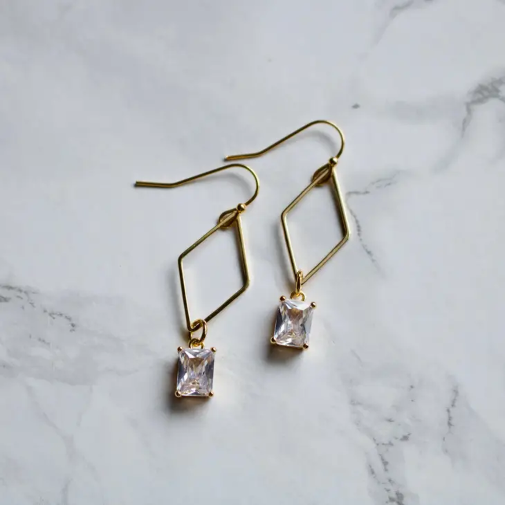 Tish Jewelry Earrings Gold Diamond w Rhinestone