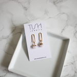 Tish Jewelry Earrings Gold Oval Stud w Rose Quartz Drop