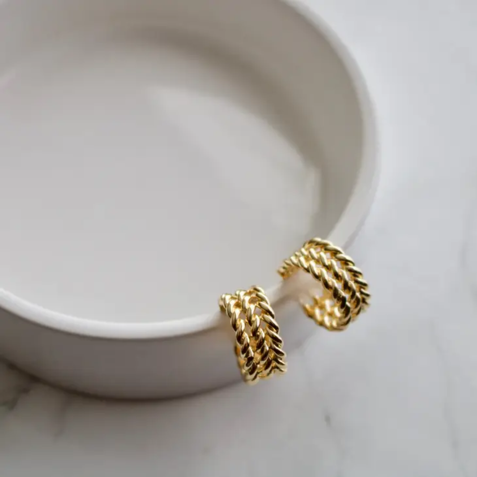 Tish Jewelry Earrings Gold Braided Stud Hoop