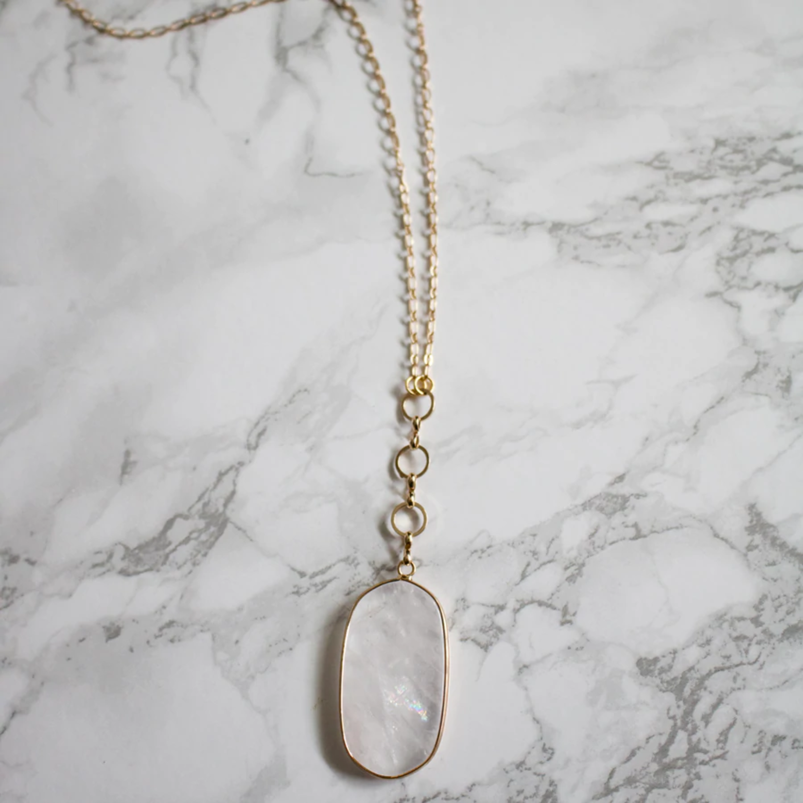 Tish Jewelry Necklace Gold w Clear Quartz Oval Pendant