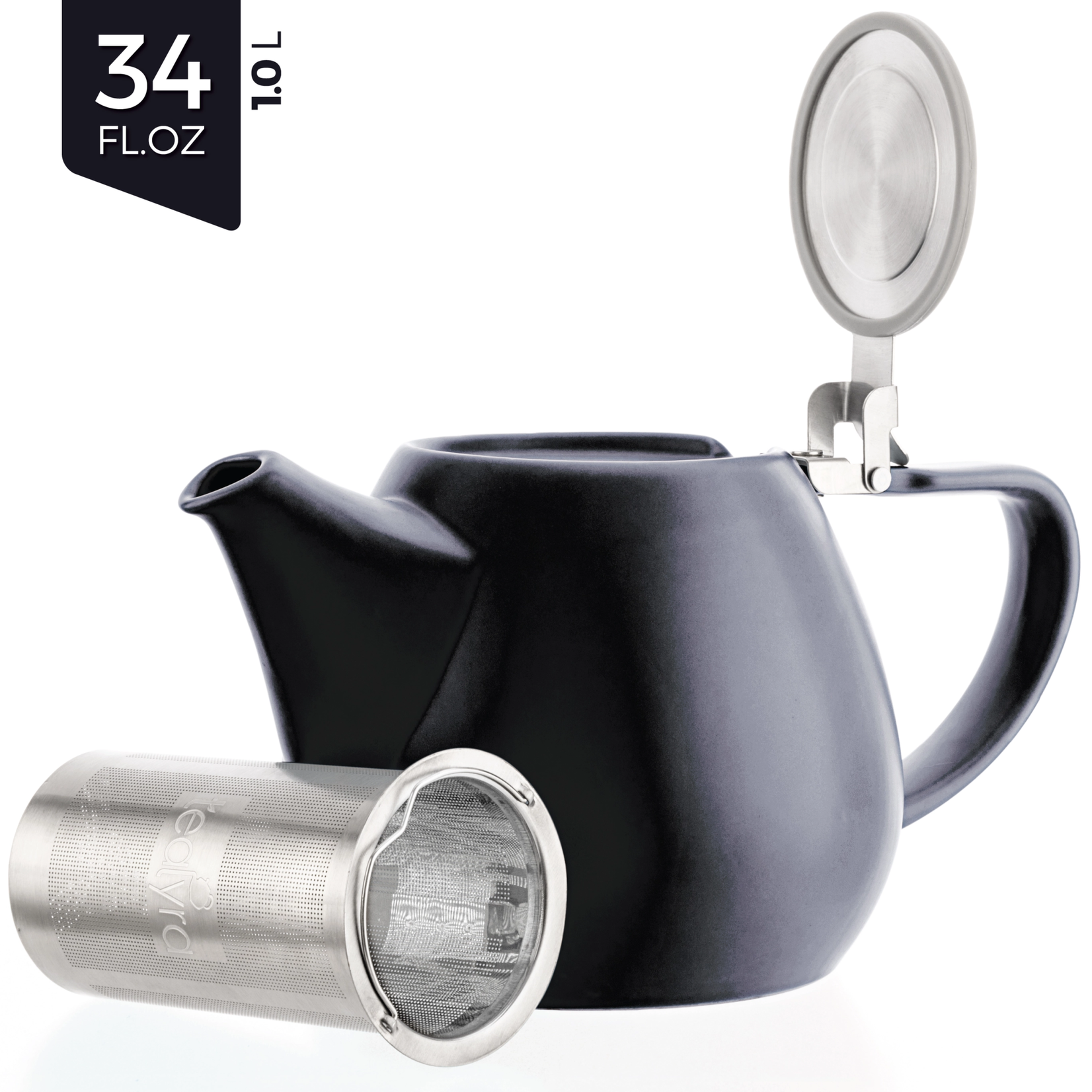 Teapot Matte Black Porcelain w Infuser - 34oz