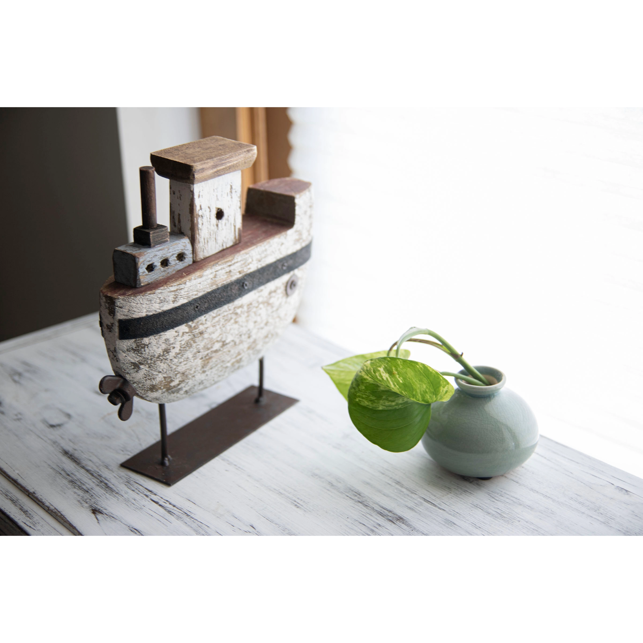 Rustic Wood & Metal Tug BoatDecor Copper Alley Gift Boutique