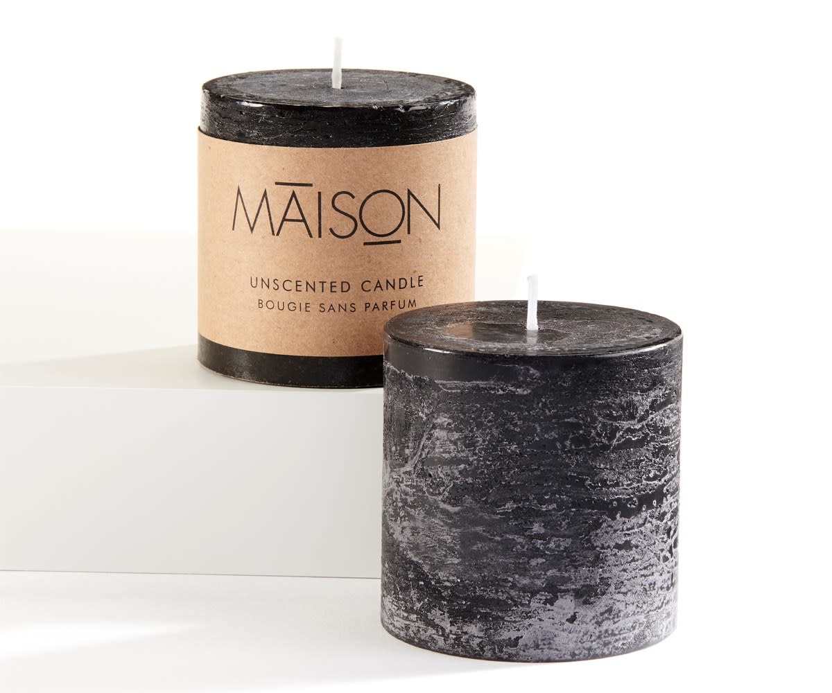 Candle 3x3 Pillar Black Copper Alley Gift Boutique