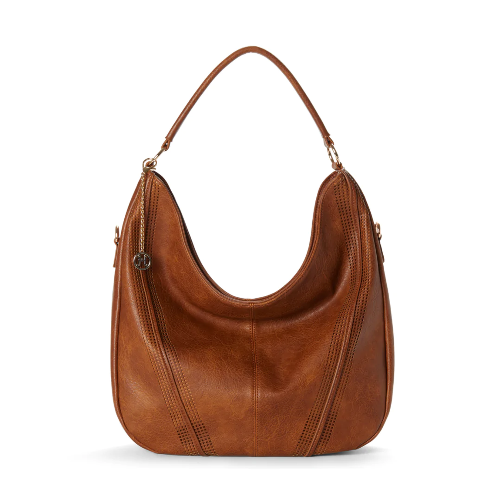 Handbag Hobo w Perforated Front Detail - Cognac