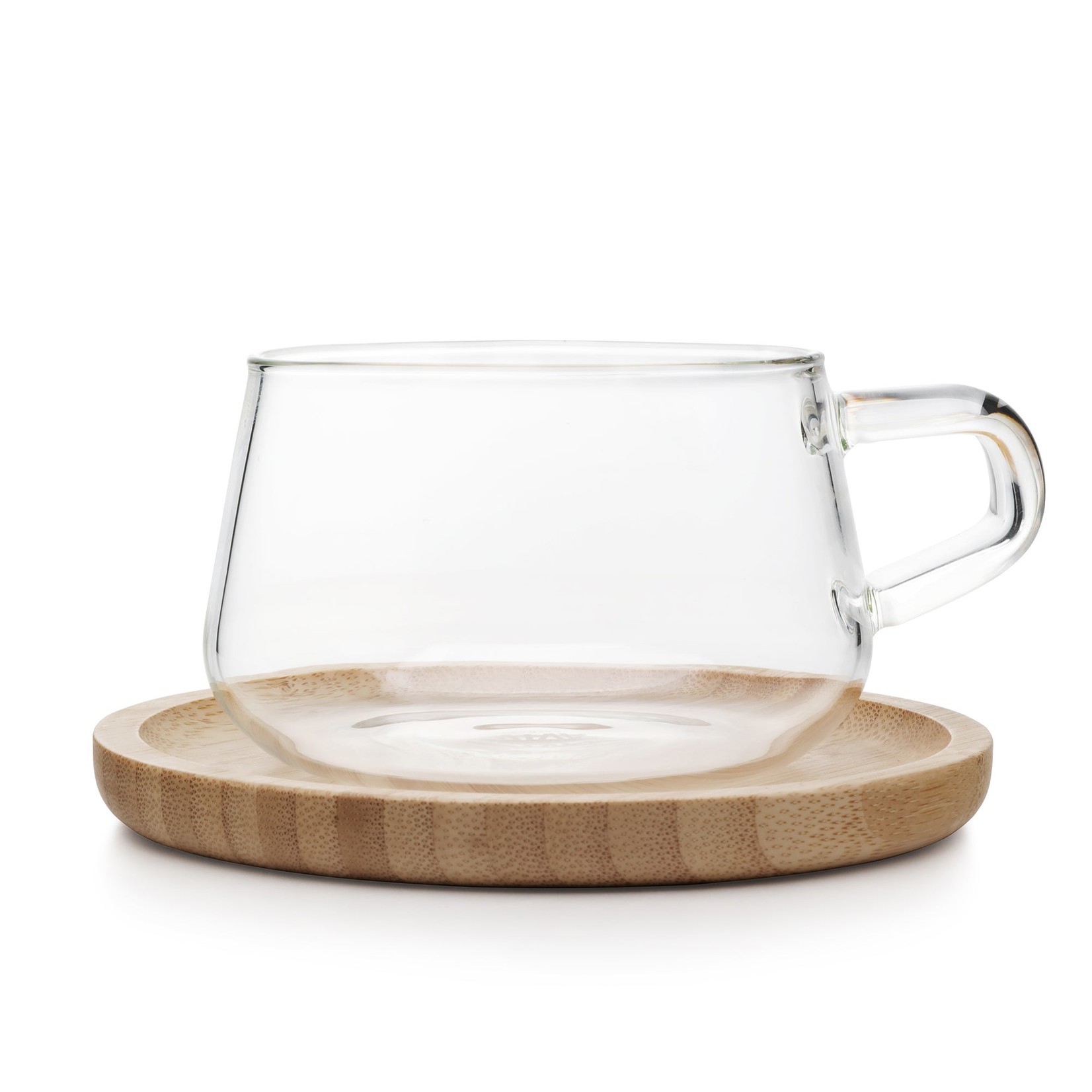 Glass Teacup w Bamboo Saucer
