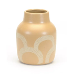 Medium Ceramic Vase w Embossed Circle Design - Tan