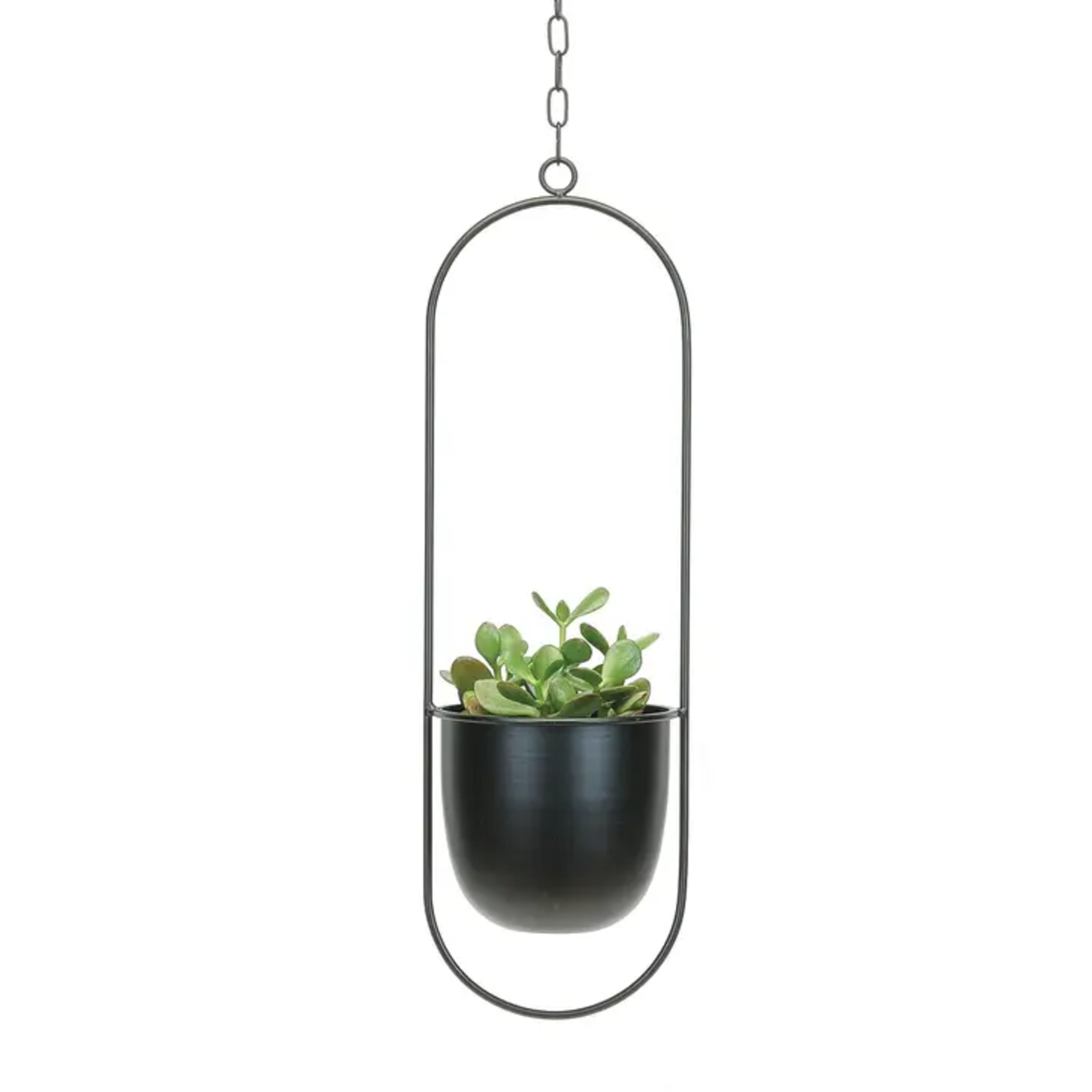 Hanging Matte Black Metal Planter w Chain