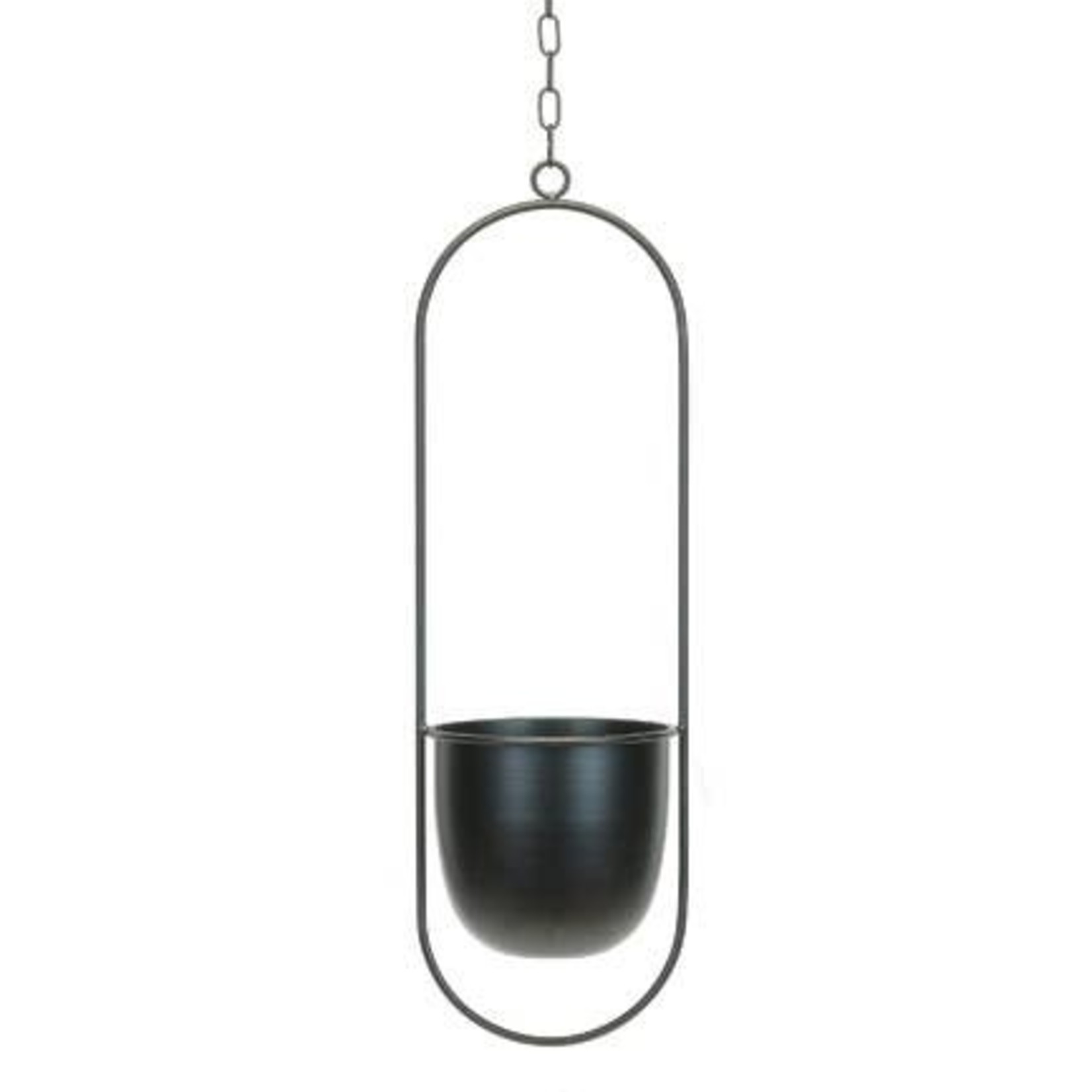 Hanging Matte Black Metal Planter w Chain