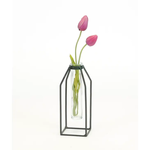 Black Metal Vase w Glass Tube - Medium