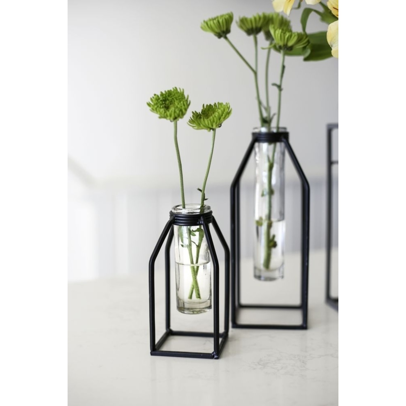 Black Metal Vase w Glass Tube - Medium