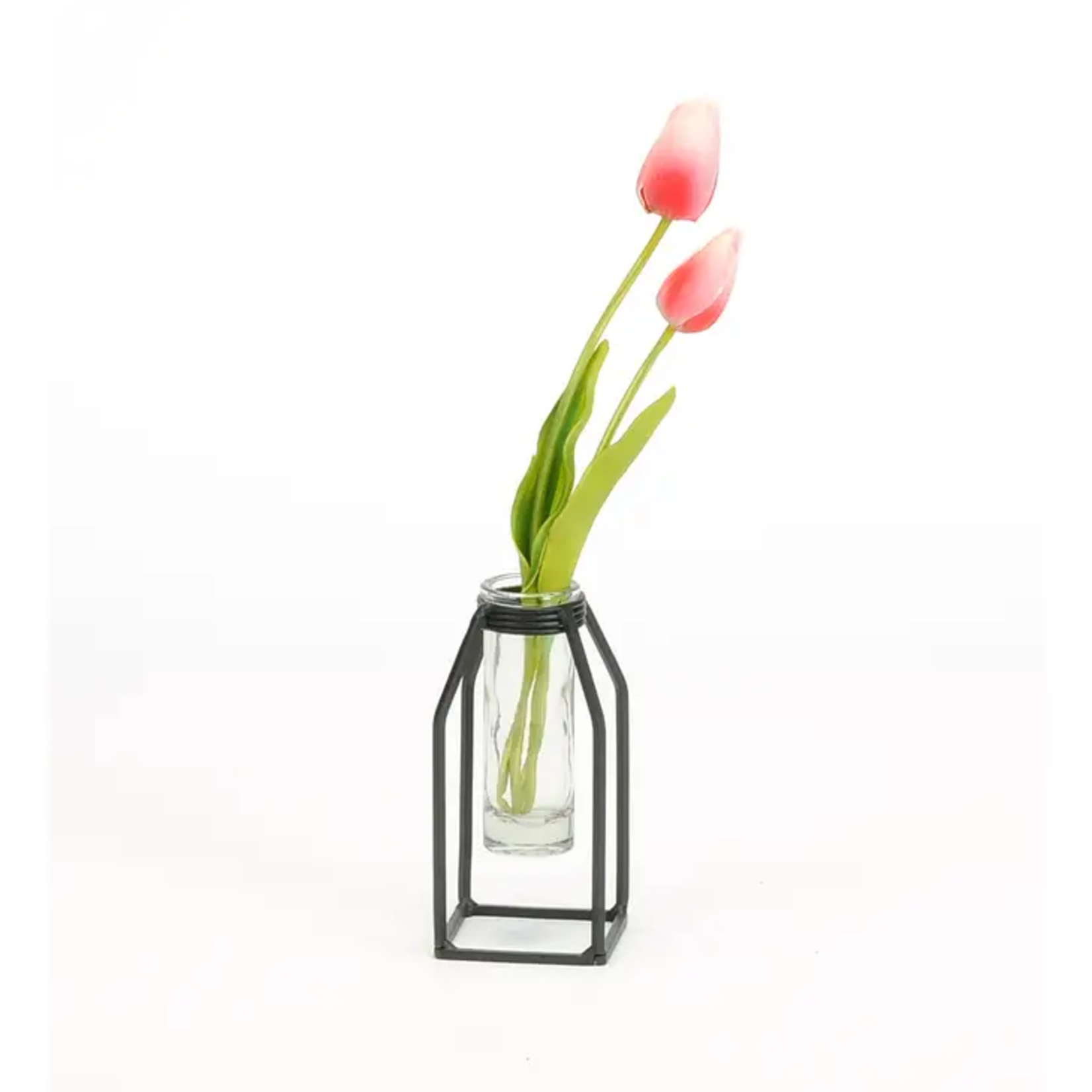 Black Metal Vase w Glass Tube - Small