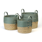 Small Cylinder Basket w Natural Base & Green Top