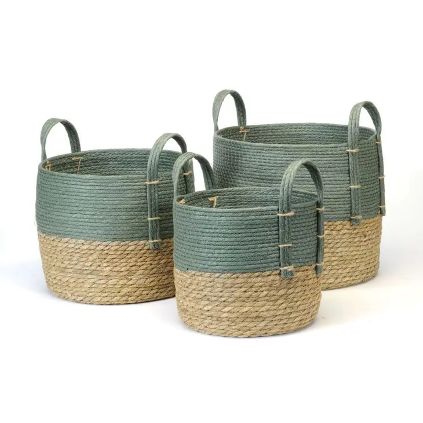 Medium Cylinder Basket w Natural Base & Green Top