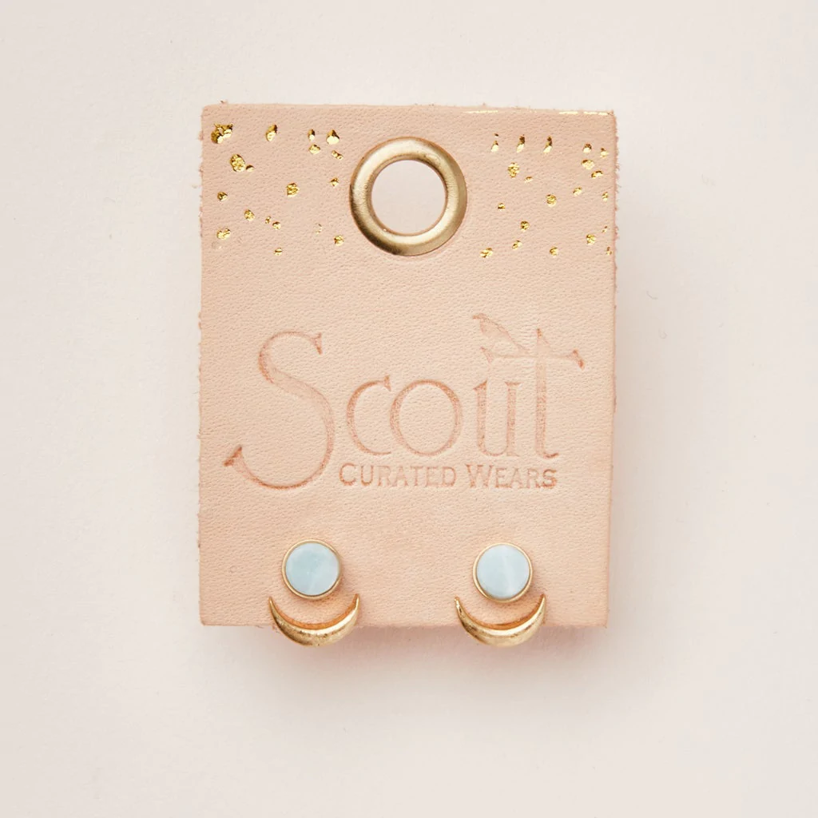 Earrings Gold/Amazonite Stud Moon Phase - Stone of Courage