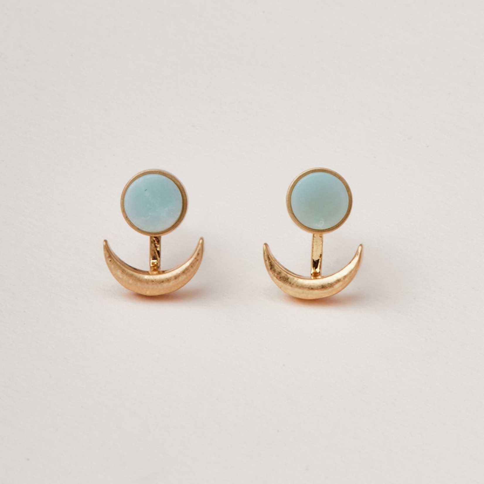 Earrings Gold/Amazonite Stud Moon Phase - Stone of Courage
